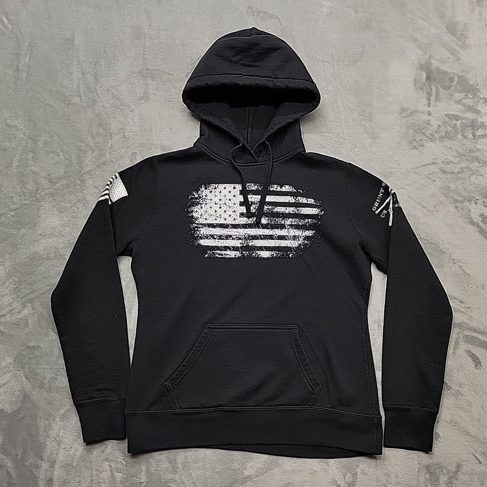 Grunt Style Hoodie Mens Small Black American Flag Pullover Patriotic